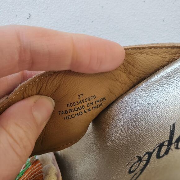 Free People Sandals Womens 6.5 37 Beige Embroidered Cross Strap Cork Slides Fish - Picture 9 of 10